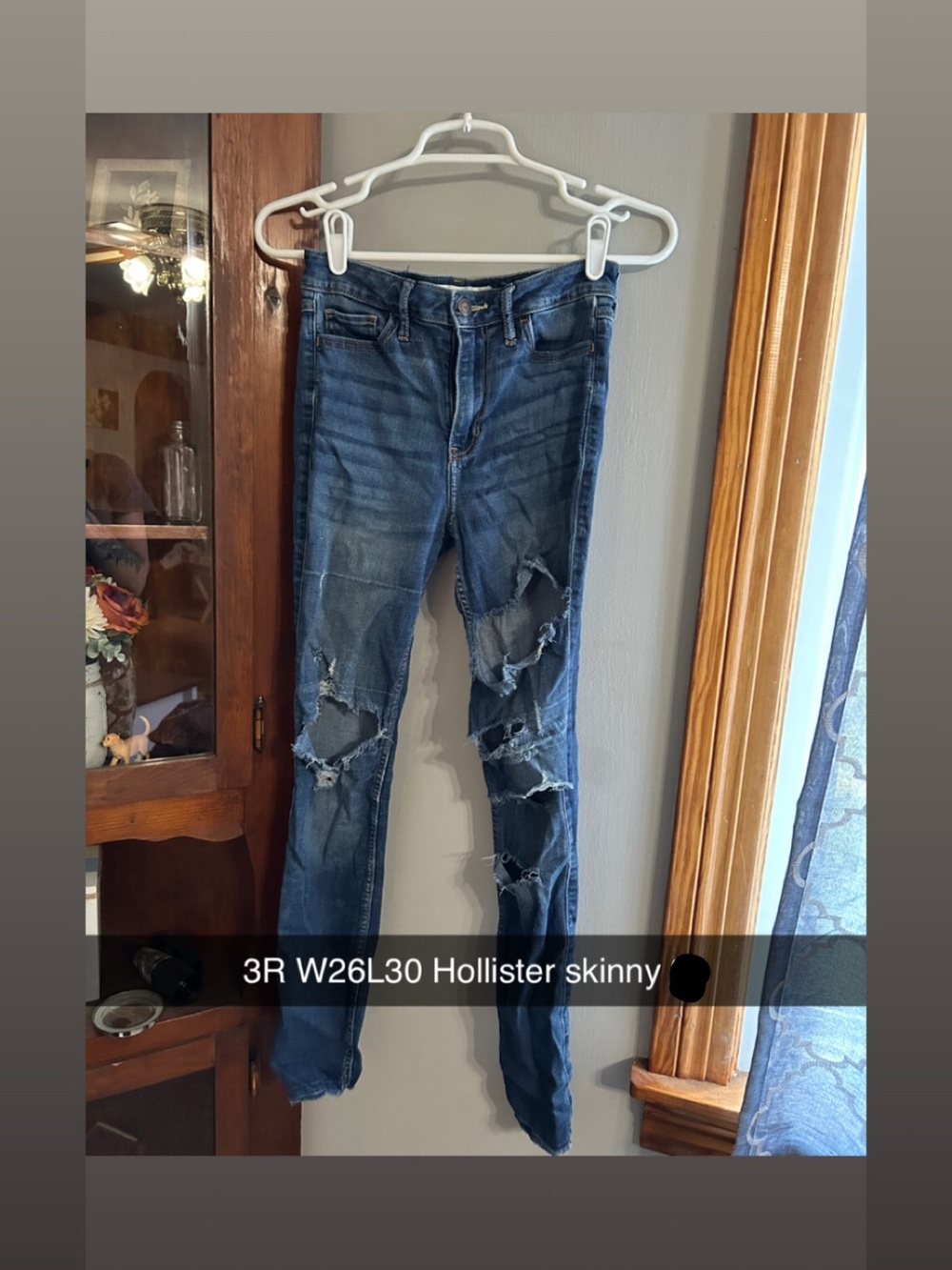 Hollister Women's Distressed Skinny Jeans - Dark Blue